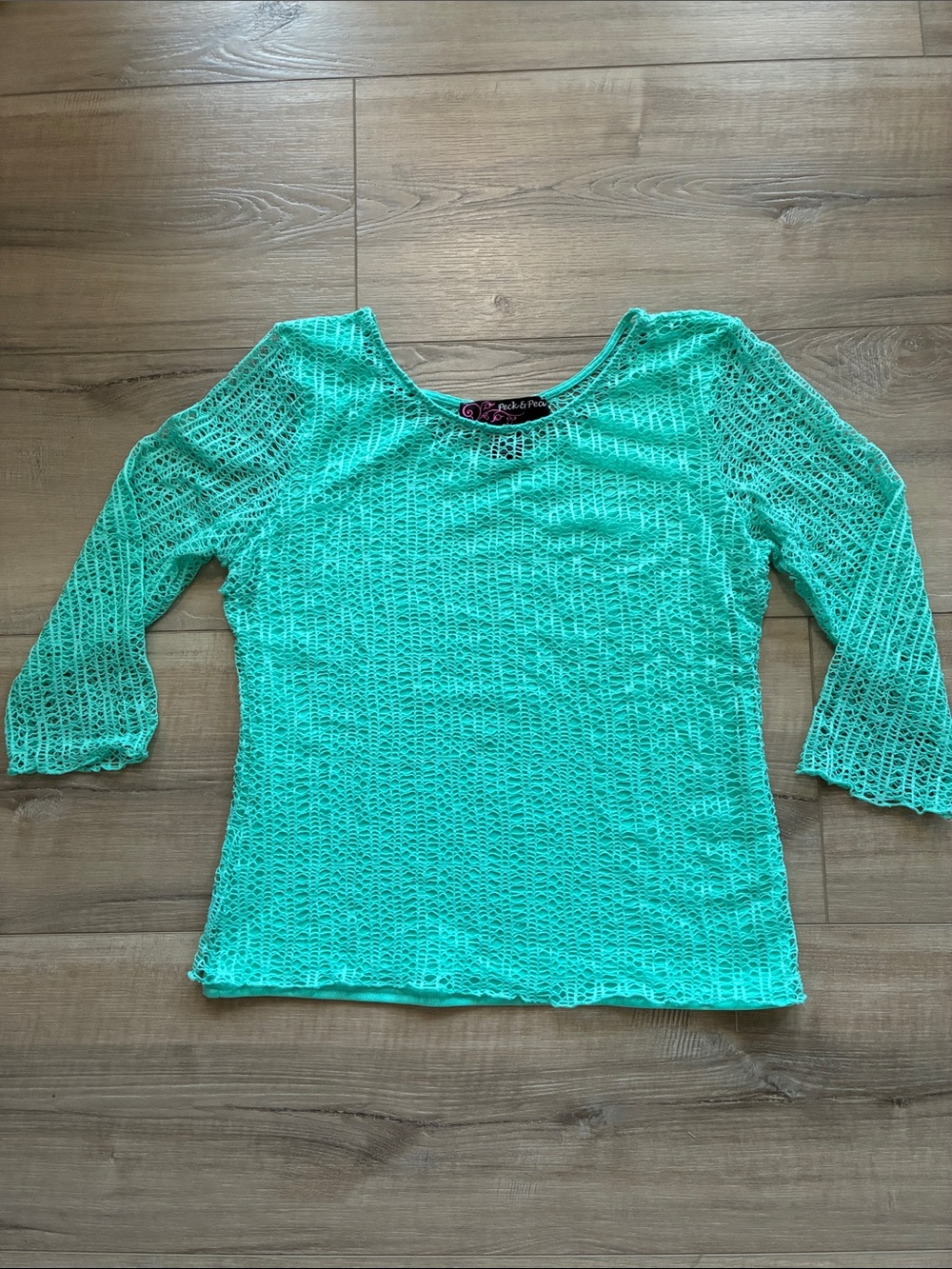 Peck & Peck Mint Green Crochet Scoop-Neck Top Size S - Picture 1 of 8